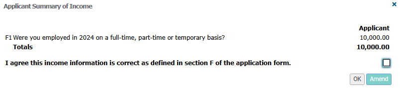 Image of Income applicant summary of income