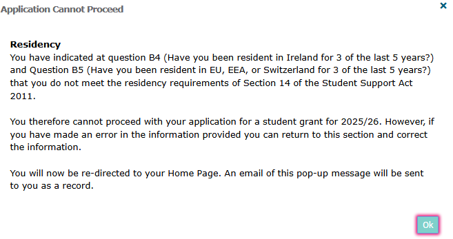 Image of Residency application cannot proceed