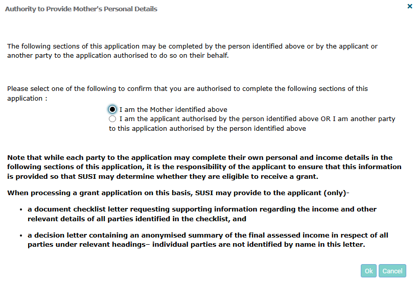 Other Parties - authority to provide details