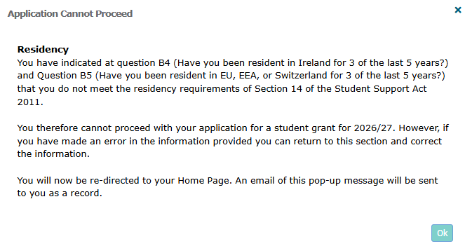 Residency application cannot proceed