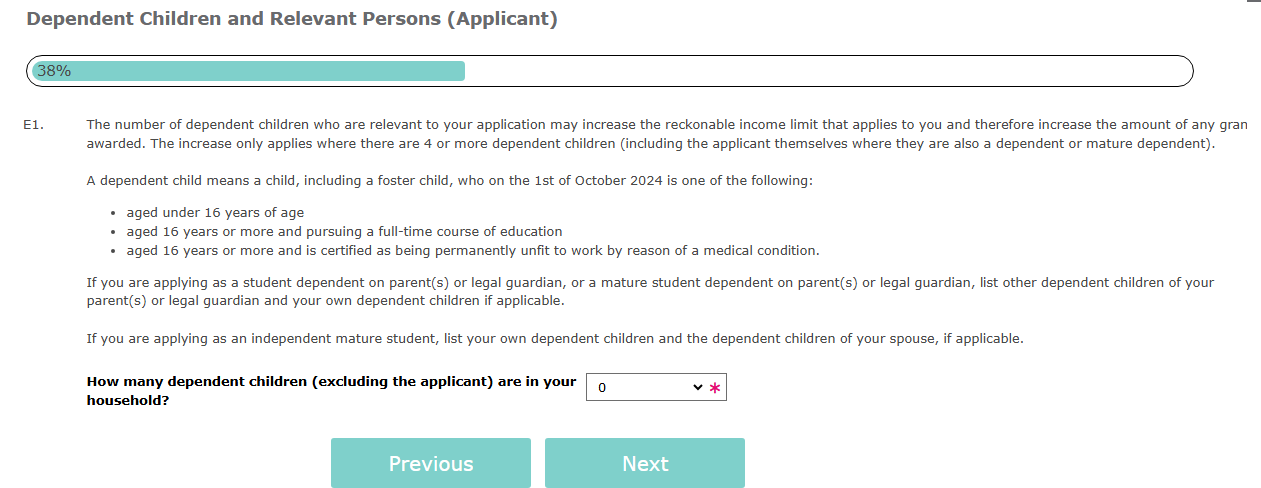 Image of Dependent Children E1 screen