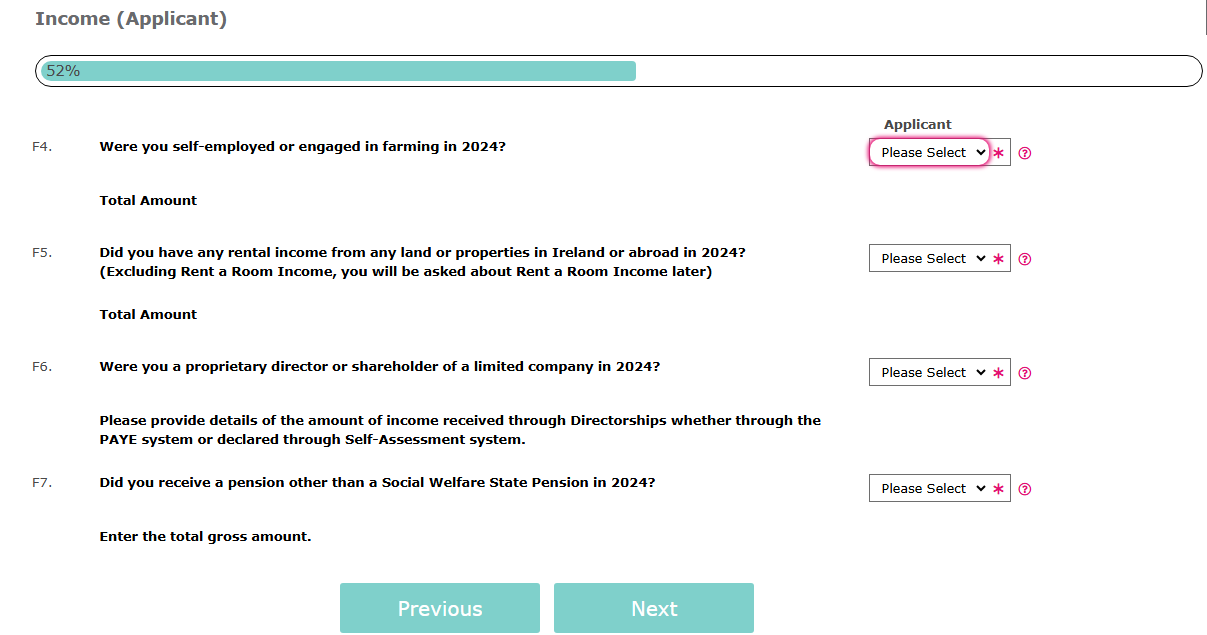 Image of Income Applicant F4-F7 screen