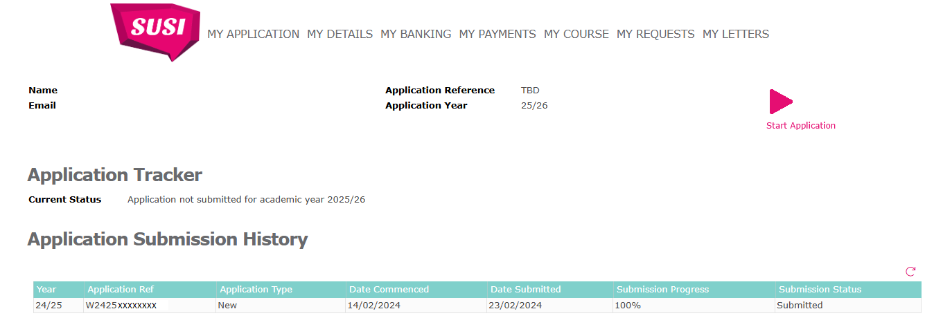 Image of Reassessment (Start Application) 25-26 screen
