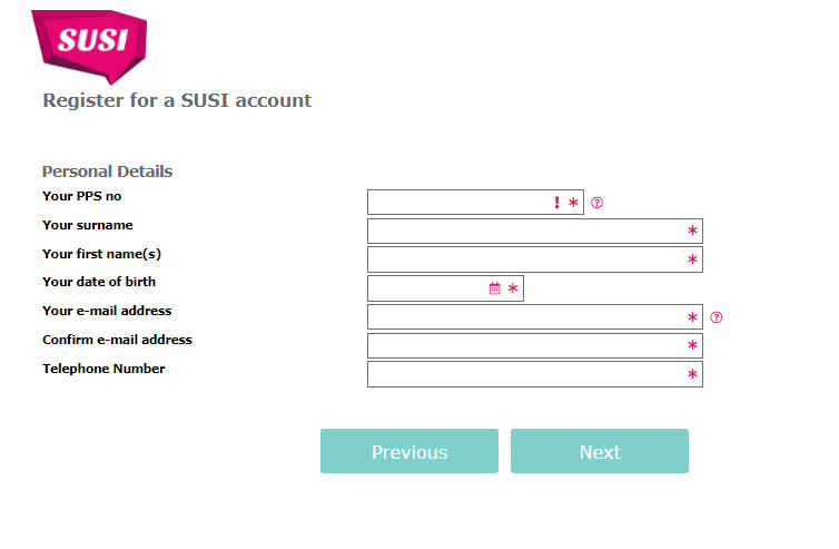 Image of Register for a SUSI account screenshot